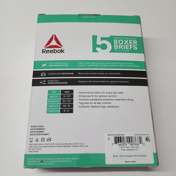 Boys Performance Boxer Briefs Reebok Size S Small (6/7) 5 Pack Moisture Wick - Picture 5 of 6